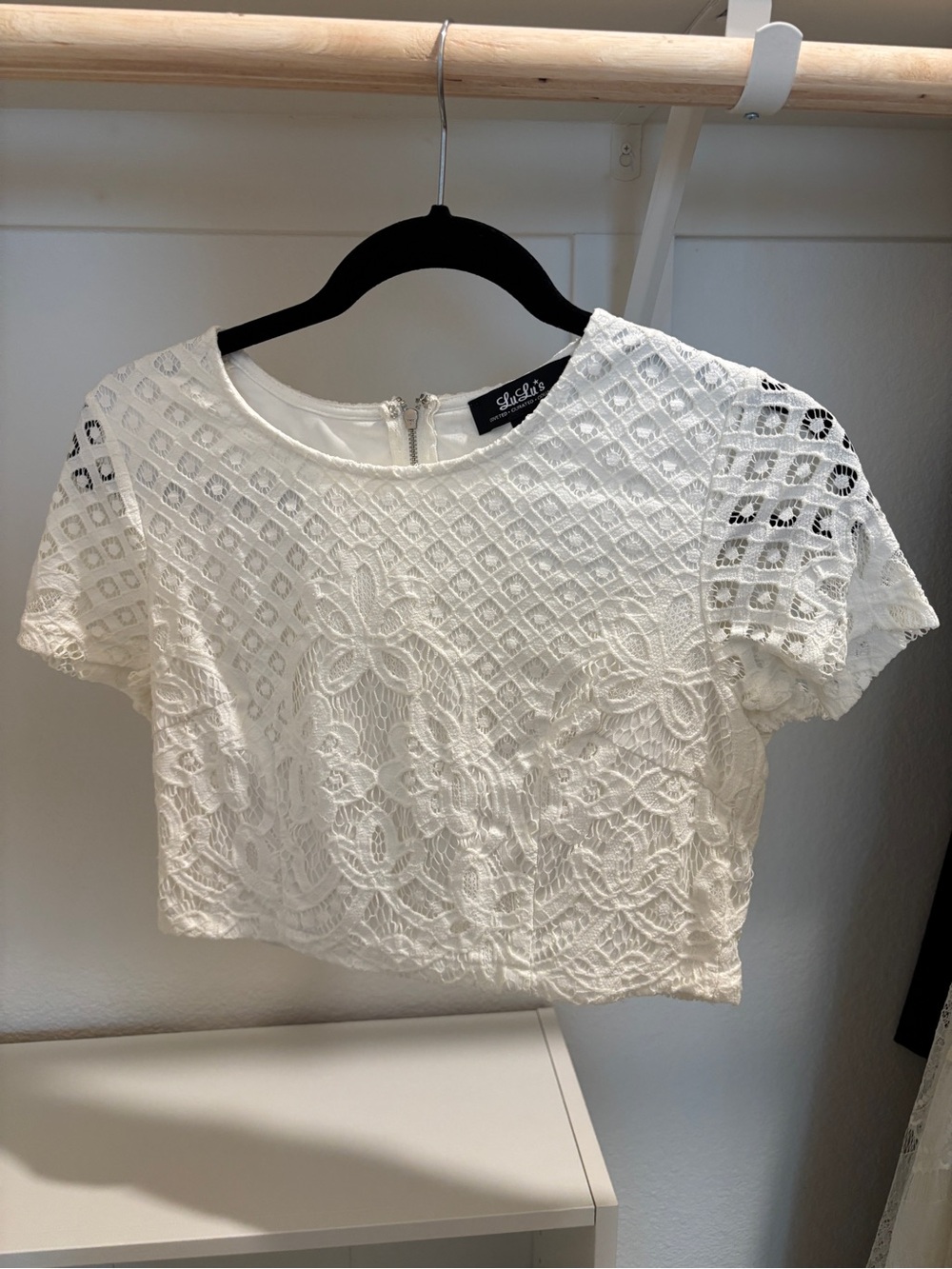 Lulu's White Lace Cropped Tee